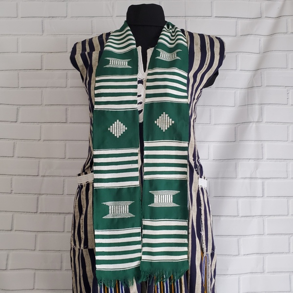 Green and White Kente Stole