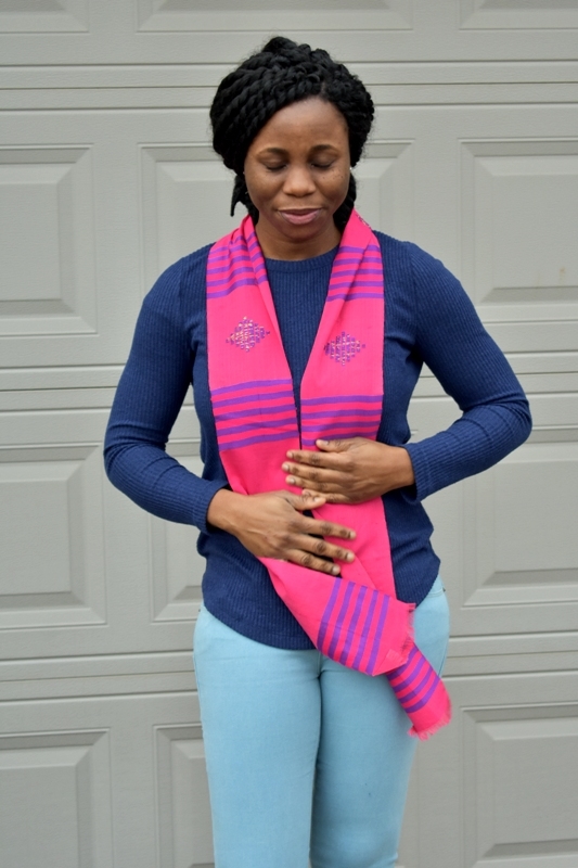 Burgundy and Blue Kente Stole