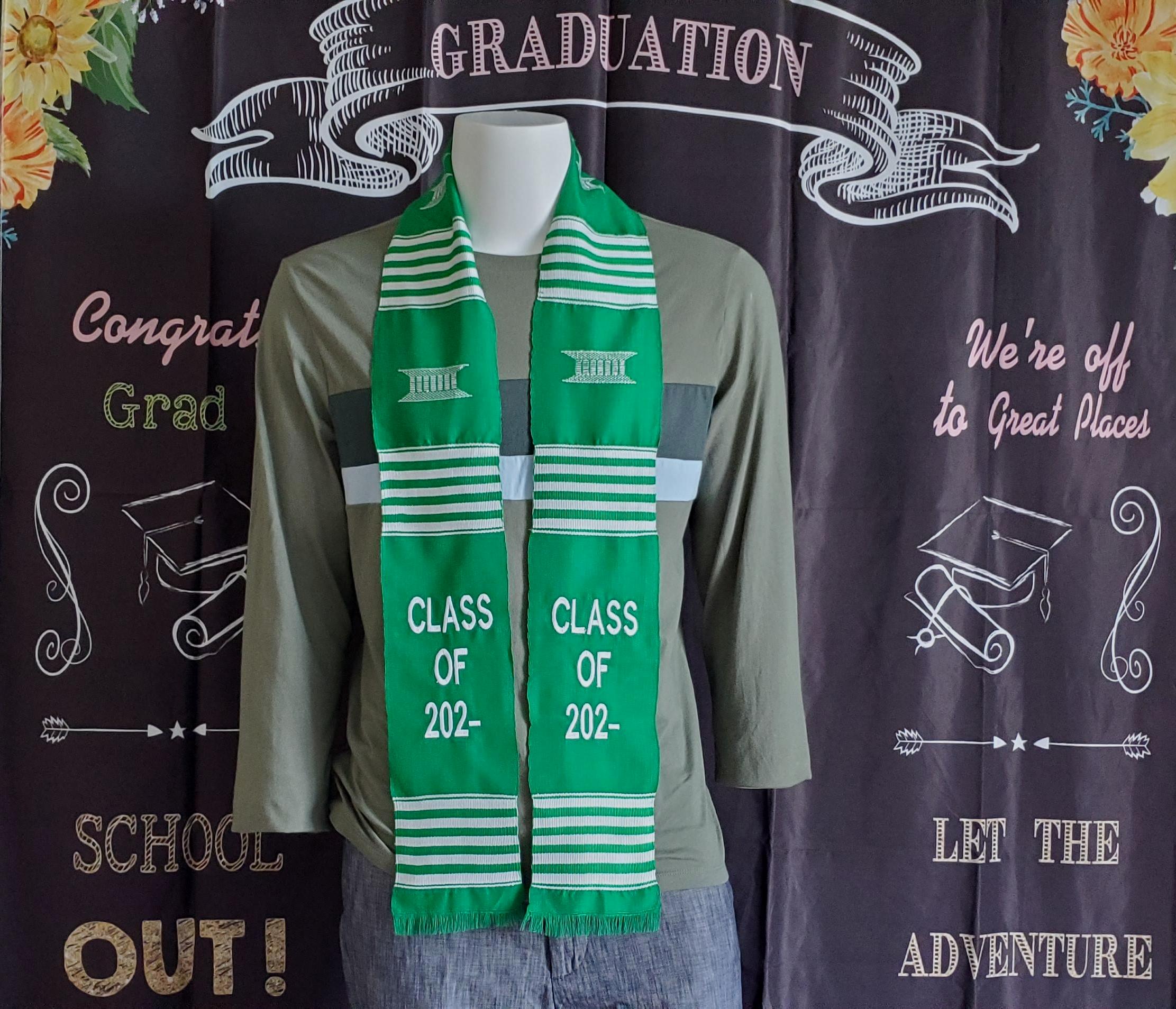 Class of 2022 Green and White Kente Stoles