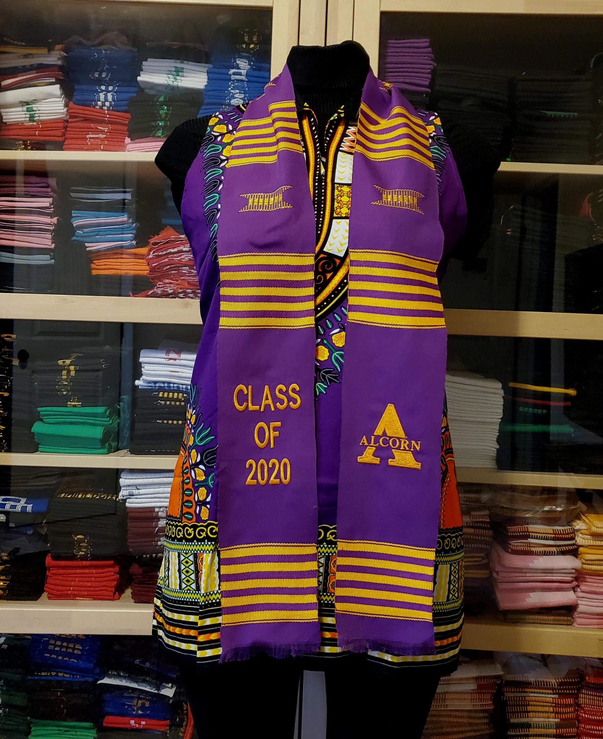 ALCORN State University Logo Kente Stole Purple