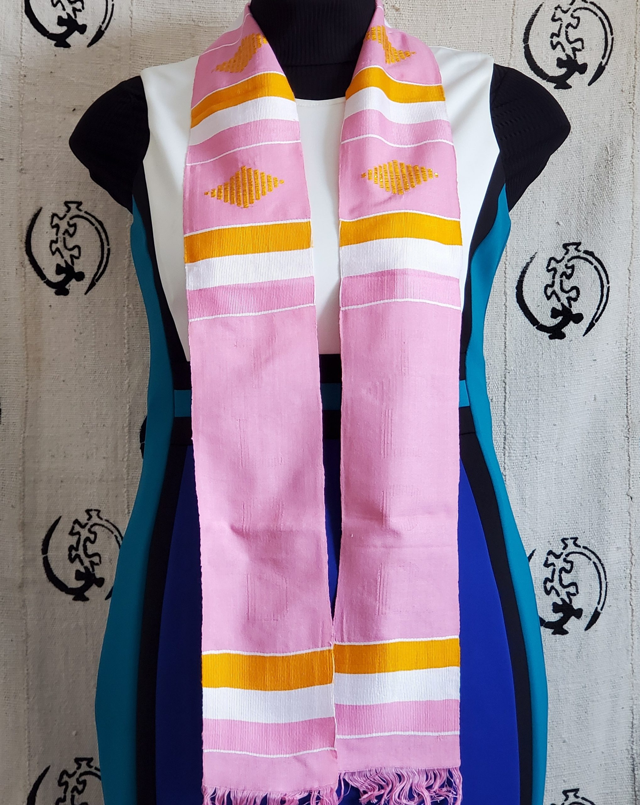 Custom Pink with Gold and White Kente Stoles