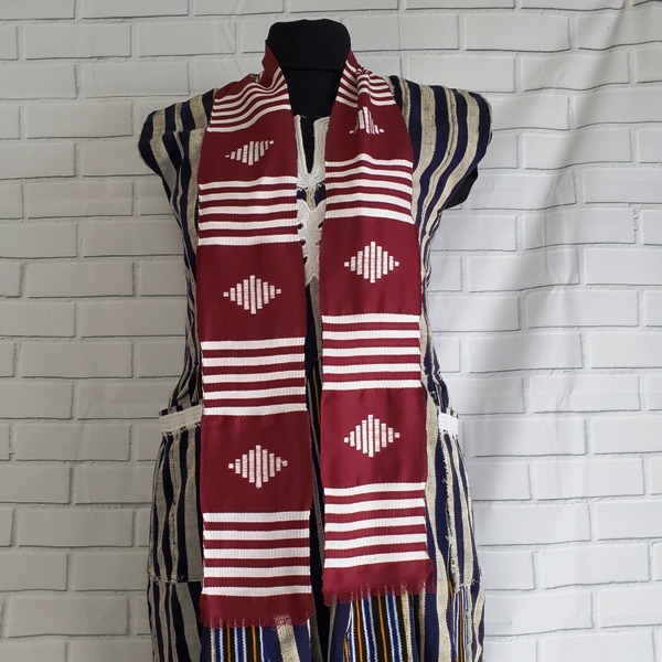 Maroon and White Kente Stoles