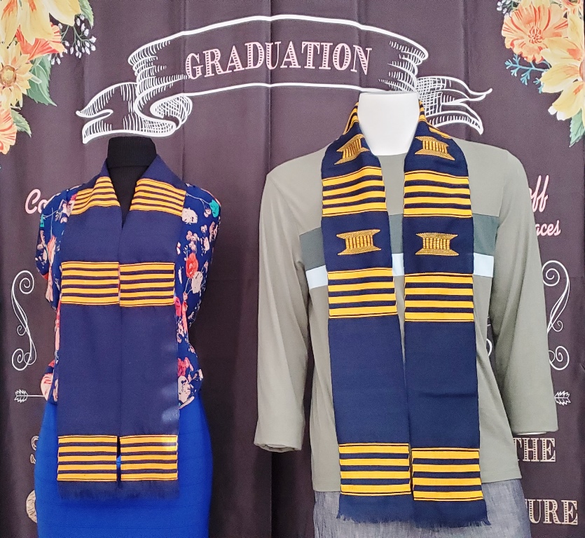 Custom Navy Blue and Gold Kente Stoles